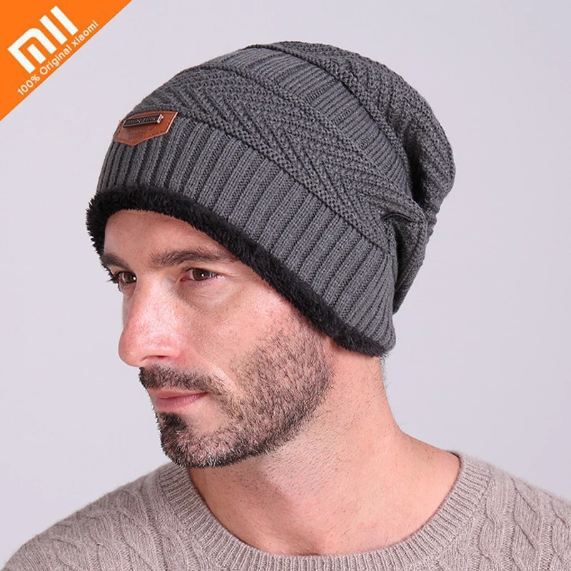 

Мужская зимняя шапка Xiaomi, Модная вязаная теплая шапка для мальчиков с бархатной подкладкой, утепленная шапка унисекс, осенняя теплая шапка, ...