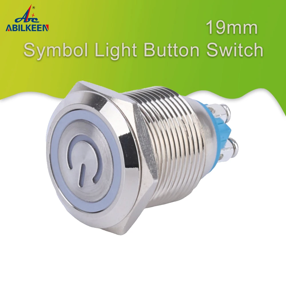

50 шт. 19 мм металлический винт водонепроницаемый 1NO плоская головка мгновенный самоблокирующийся кнопочный переключатель кольцо + символ пи...