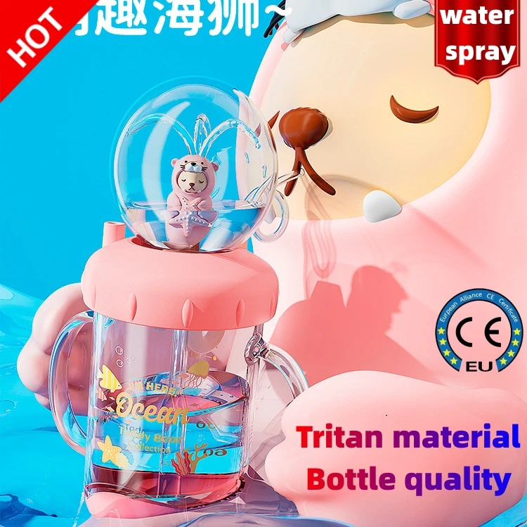 

220ML sea lion Water Glass Learning Cup Portable Drinking Bottle Whale Spray Outdoor Straw Feed festival birthday Kid gift Toy