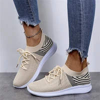 yeddamavis beige womens sneakers lace up sock shoes new summer casual running sneakers women vulcanized shoes plus size 35 44