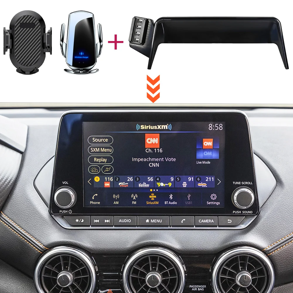 Фото Автомобильный держатель для телефона для Nissan Rogue T33 2021 2022 2023 8-дюймовая панель с фиксированным основанием 15 Вт держатель для телефона с беспроводной зарядкой автомобильное крепление №1