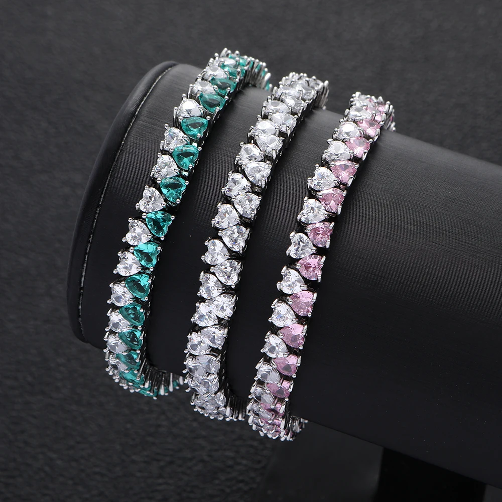 

Luxury Geometric Candy Colors Heart Bracelets Cubic Zirconia CZ Bohemian Cuff Bracelets For Women Femme Fashion Jewelry S0455