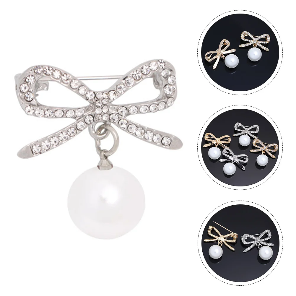 

Brooch Bow Brooches Rhinestonealloy Bowknotbag Accessories Clothing Breastpins Glare Girlspin Collar Buttons Pearl Breastpin