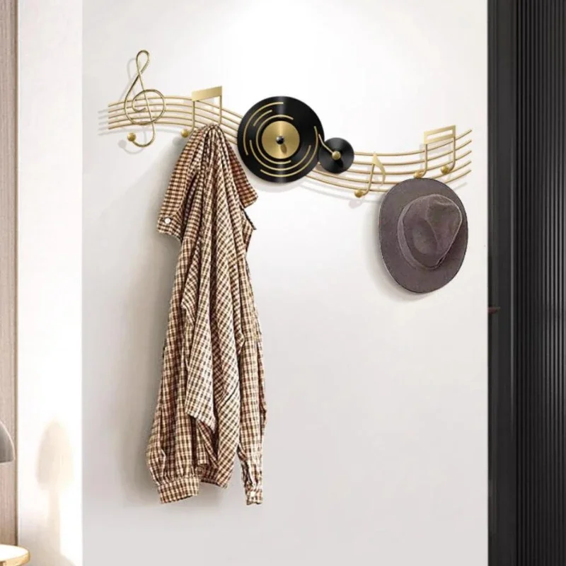 Mental Clothes Rack Stand 8 Hooks Creative Music Notation Design Wall Mounted Coat No Punching Required Light Luxury 스탠드옷걸이