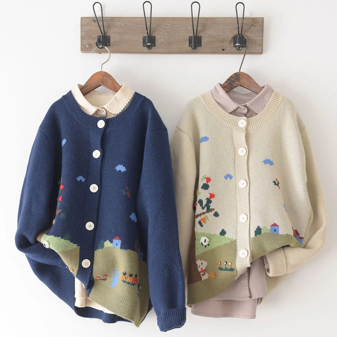 

Autumn Women's Wear Forest Series Stereoscopic Embroidery Japanese Series Sweet Round Neck Loose Soft Cardigan Knitted Sweater