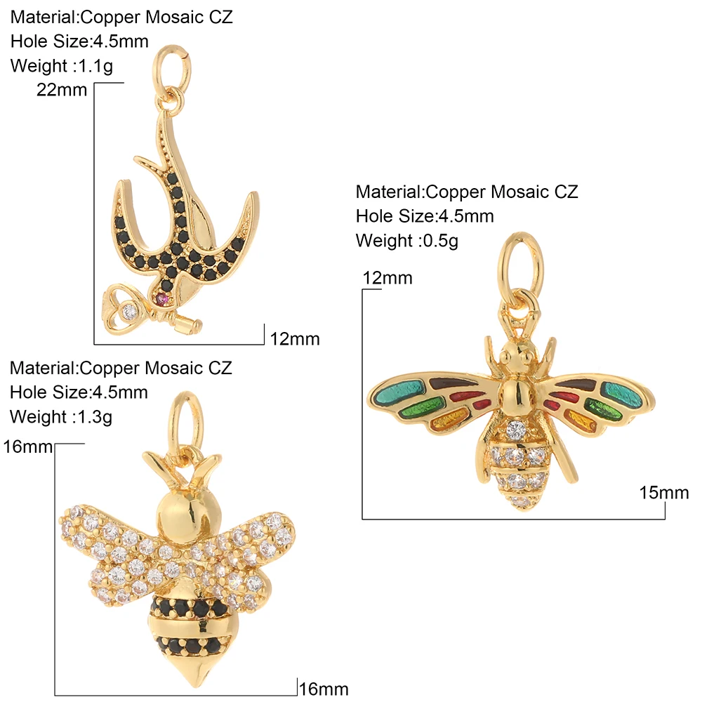 Gold Color Bee Snake Charms for Making Supplies Sloth Animals Designer Diy Charm Charms for Earrings Necklace Making CZ Zircon images - 6