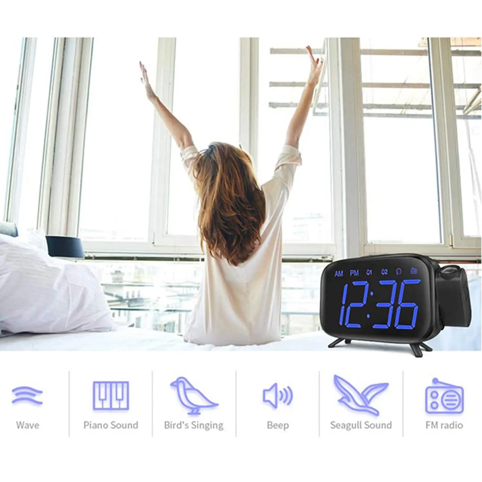 

Цифровой будильник с беспроводной колонкой, миниатюрный бытовой светодиодный дисплей, USB-зарядка, FM-радио для спальни