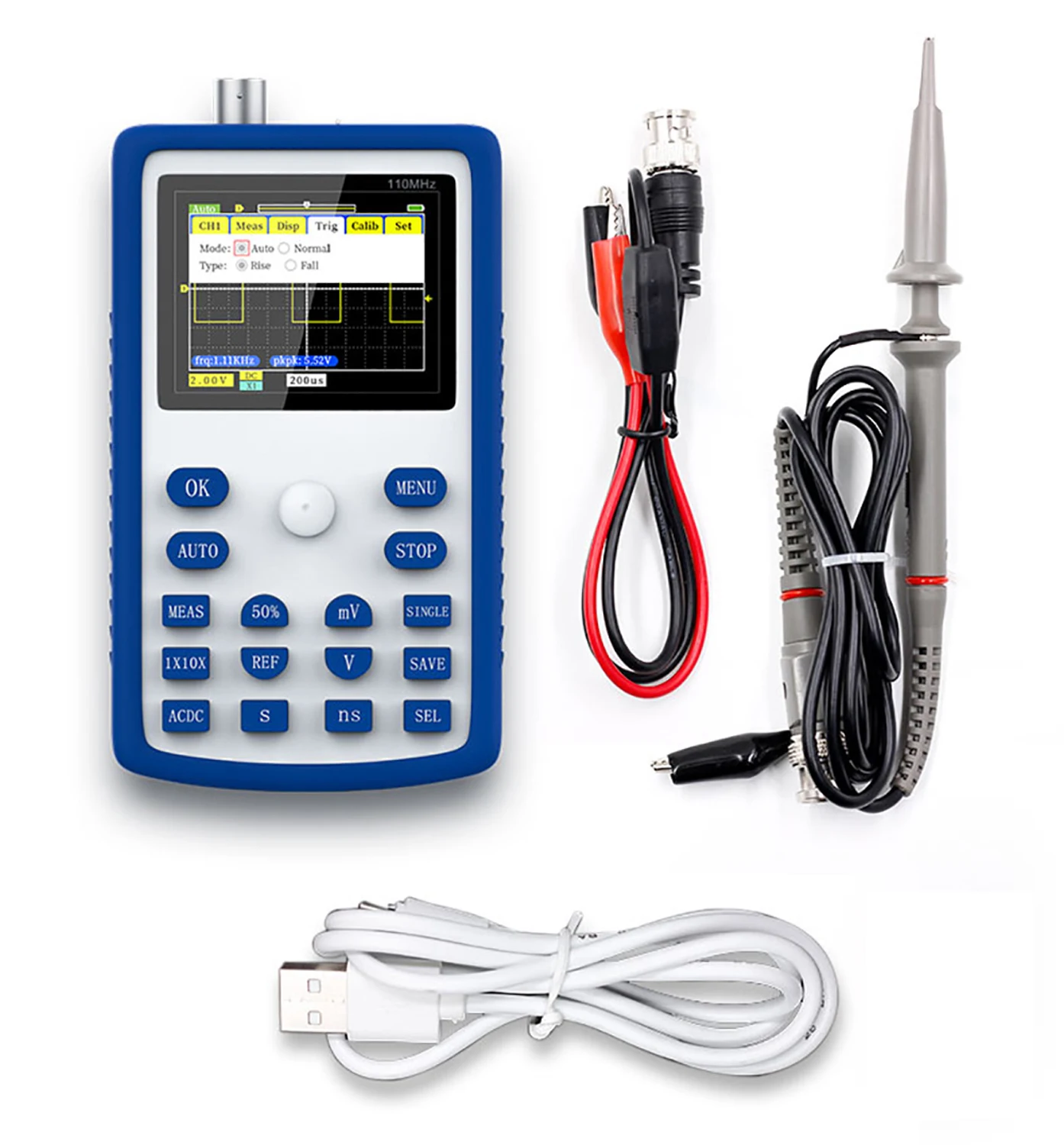 

FNIRSI-1C15 Digital Oscilloscope 500MS/S Sampling Rate with 110MHz Bandwidth 1KHz/3.3V Square Wave 1c15 Portable Oscilloscope