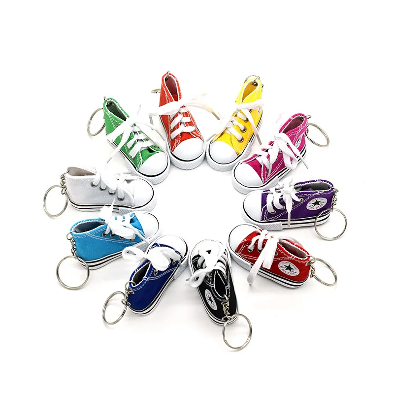 Keychain Shoe Keychain Cat Mini Hi Top Canvas Sneaker Tennis Shoe Keychain Blue Pink White Sports Shoes Keyring