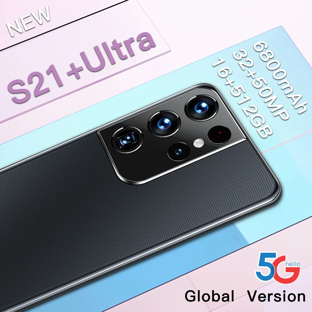 

S21 Ultra Smartphone Android 7.3 Inch 16GB 512GB Celular Unlocked 5G Mobile Cell Phone Qualcomm888 6800mAh Global Version