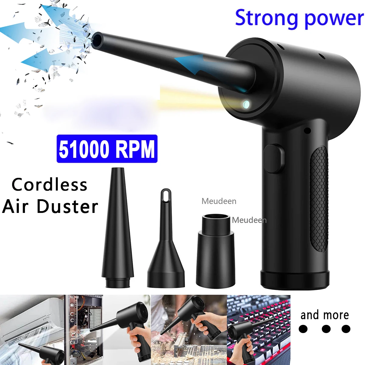 51000 RPM Cordless Air Duster Compressed Air Blower Electric Wireless Air Gun Computer Keyboard Camera Cleaning Dust Blowing Gun