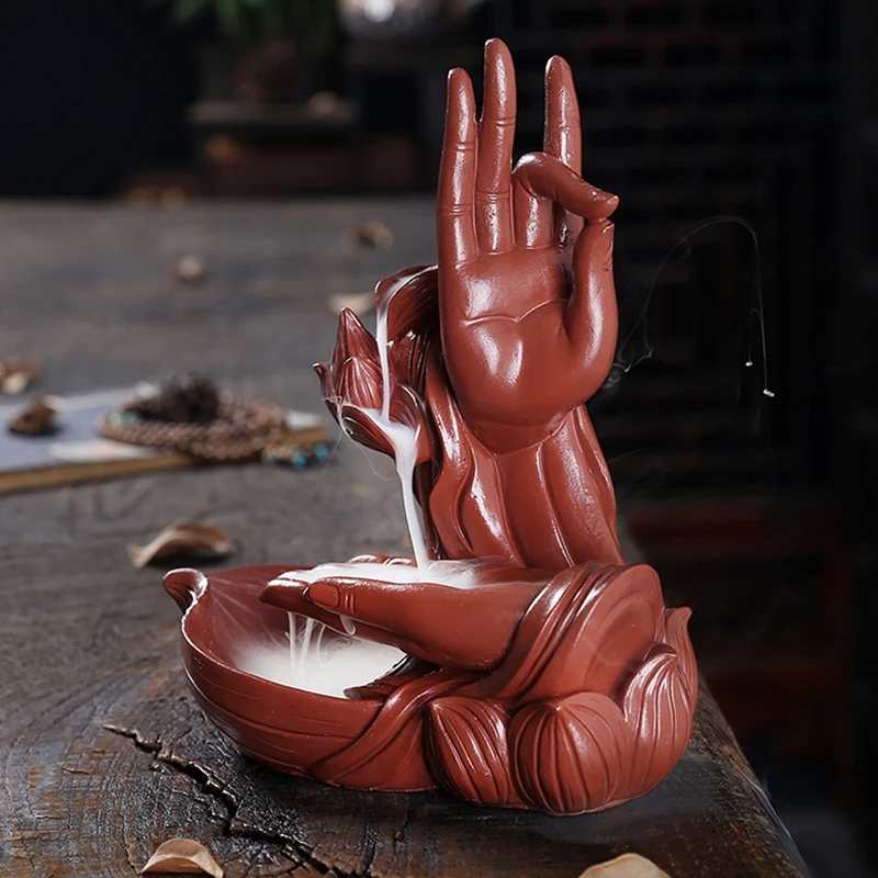 

Backflow Lotus Incense Burner Waterfall Incense Cone Bergamot Incense Stick Holder Home Zen Buddha Hand Incense Burner