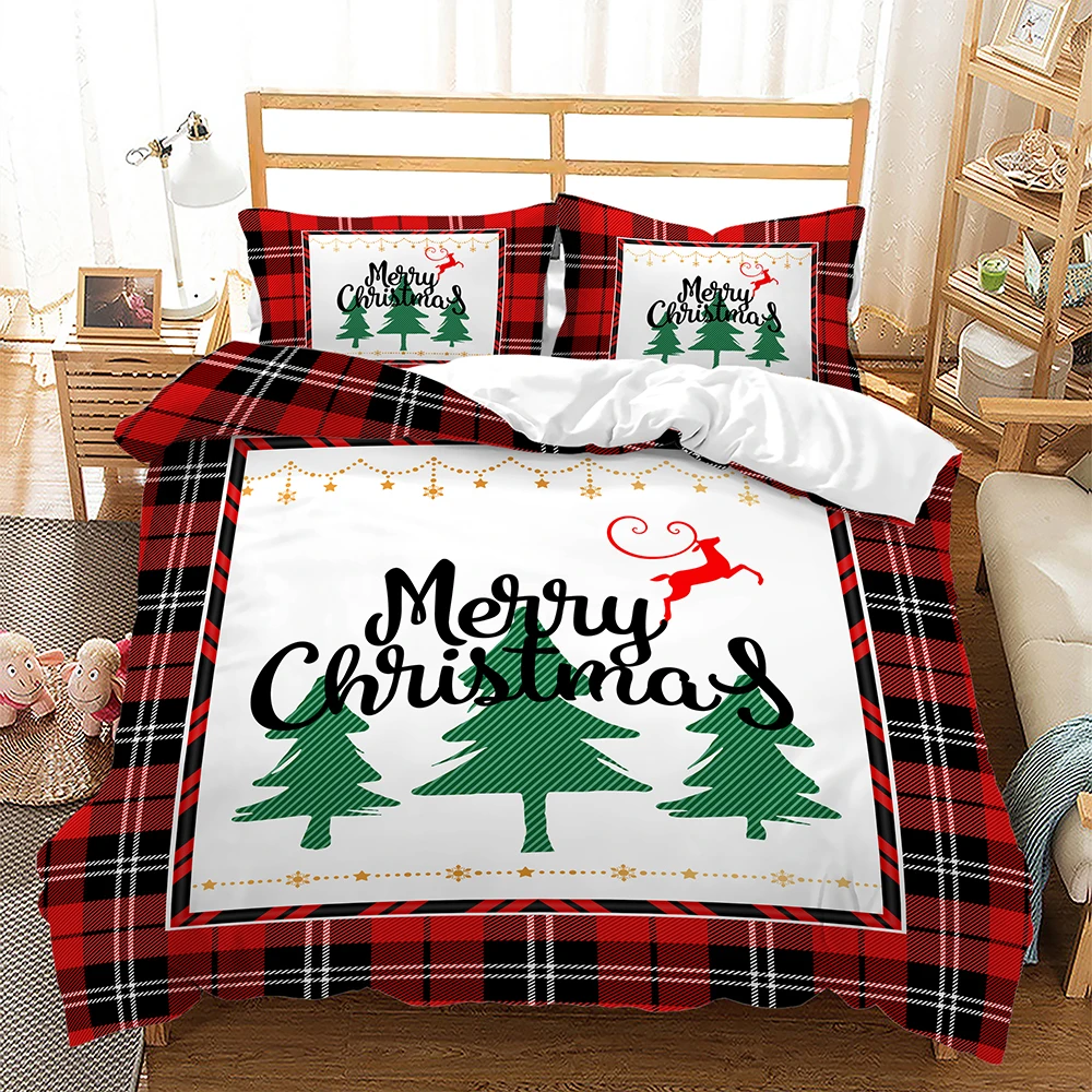 

Christmas Duvet Cover Set Cartoon Merry Christmas Tree Bedding Set Quilt Set Polyester Pillowcase Double Queen King