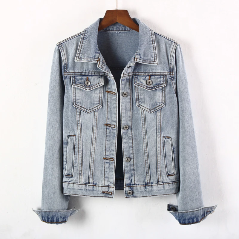 

Spring Autumn Women Slim Short Denim Jacket Vintage Blue Single-breasted Long Sleeve Jeans Jacket Coats S-3xl Female Basic Coat