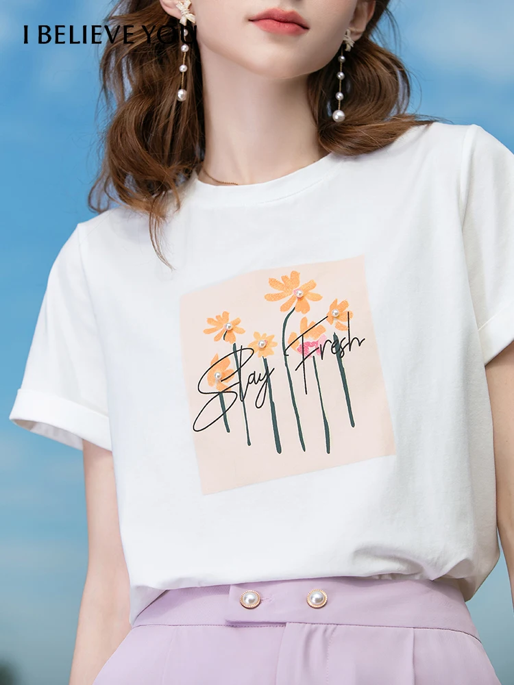 

I BELIEVE YOU White T-shirt Women Summer Short Sleeve Cotton T-shirts Fashion Fashion Print Tee Tops Female Clothes 2221014386