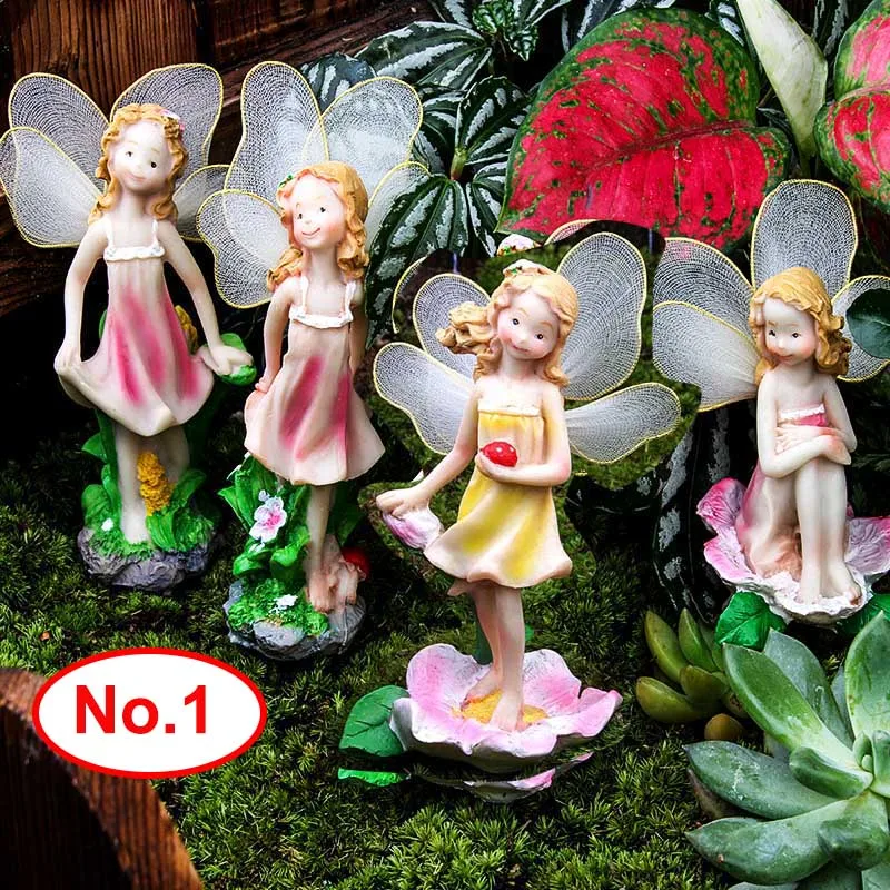 

4Pcs Flower Angels Fairy Garden Miniatures Decorations Resin Crafts Micro Landscapes DIY Dollhouse Bonsai Figurine Gifts