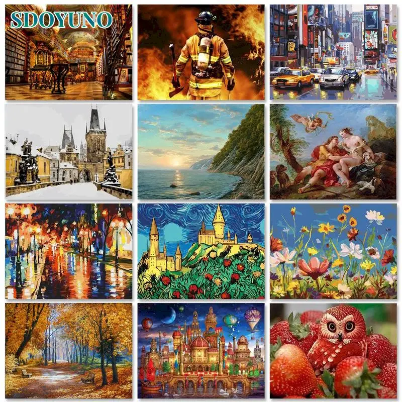 

SDOYUNO DIY Oil Painting By Numbers For Adults Car Factory Landscape Paint Kits 60x75cm Frame Home Decoration Wall Artcraft