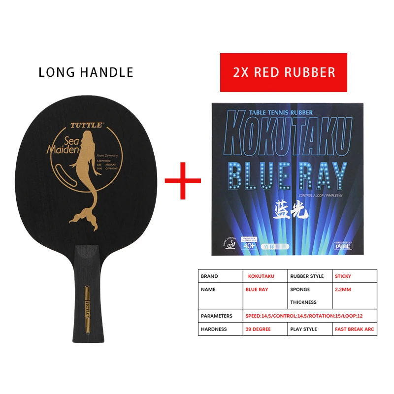 

1Set Table Tennis Racket 5Ply Short Long Handle Red Black Pimples In Internal Energy Sponge 1xBlade 2xRubbers Ping Pong DIY Acc