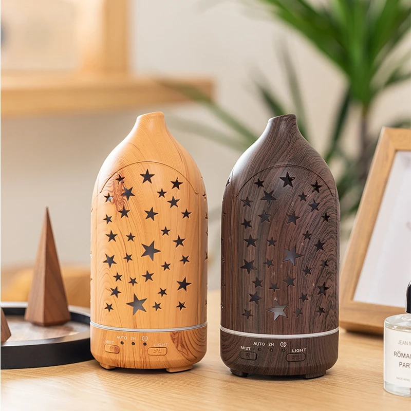 

Home Wood Grain Hollow Aroma Diffuser Humidifier Colorful Color Changing Vase Air Humidifier Air Purifier