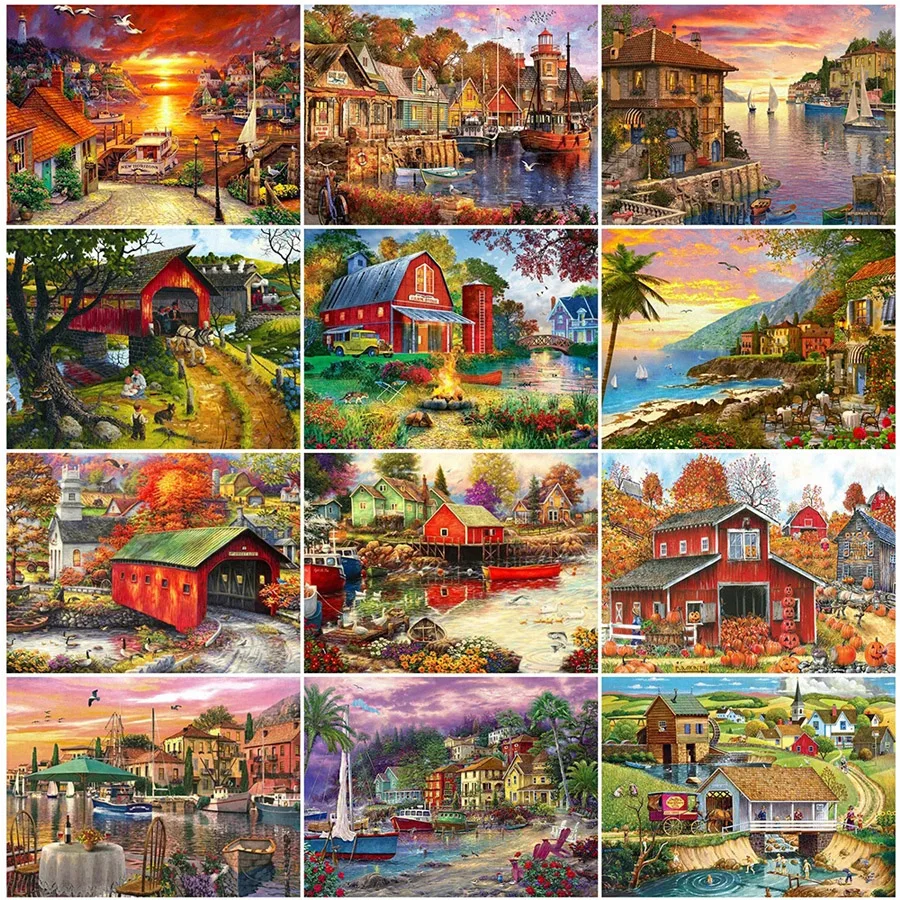 

Town Scenic Diamond Painting farms animals 5D Mosaic Embroidery Cross Stitch full Rhinestones Handicraft Full DIY Crafts decor