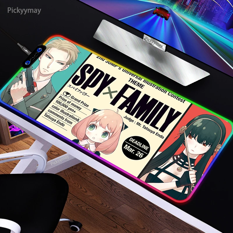 

Spy X Family Large RGB Mouse Pad Anime Mousepad LED Gaming Mause Pad Gamer Accessories Kawaii Carpet PC Desk Mat With Backlit