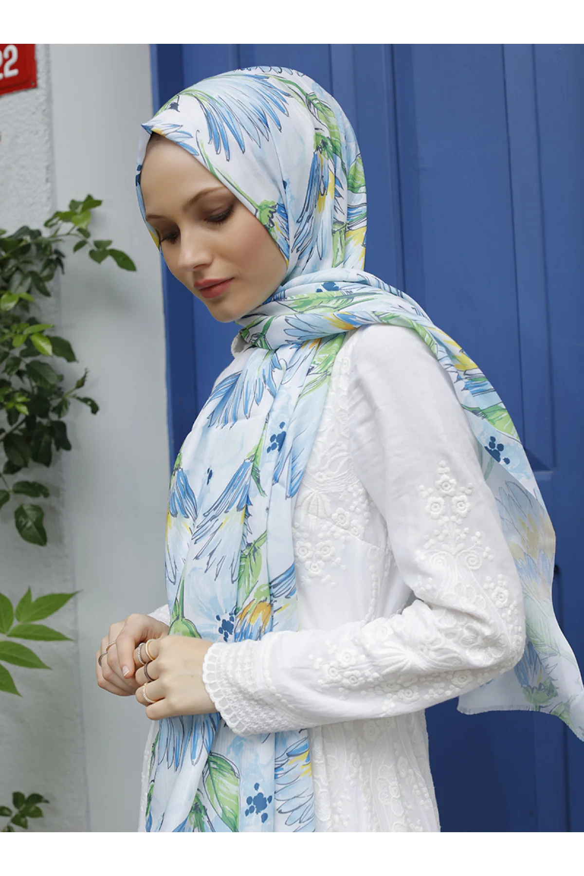 

WOMEN HIJAB SHAWL ACCESSORY SCARF COTTON MEVSİMLİK GIFT BLUE GREEN FLOWERING