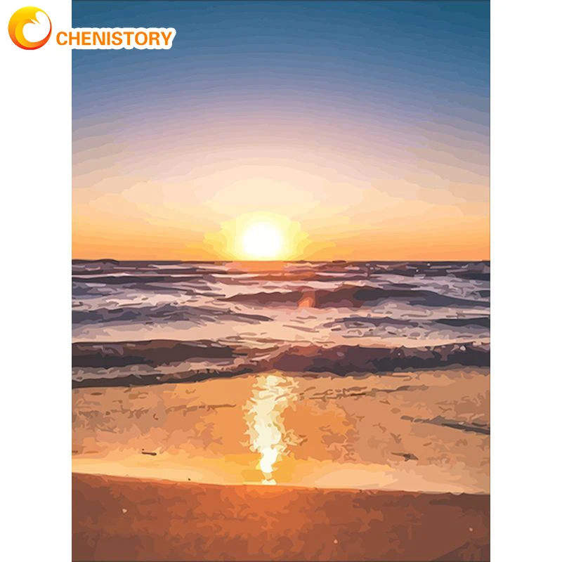 

CHENISTORY Paint By Number Setting Sun Drawing On Canvas HandPainted Painting Gift DIY Pictures By Number Scenery Kits Home Deco