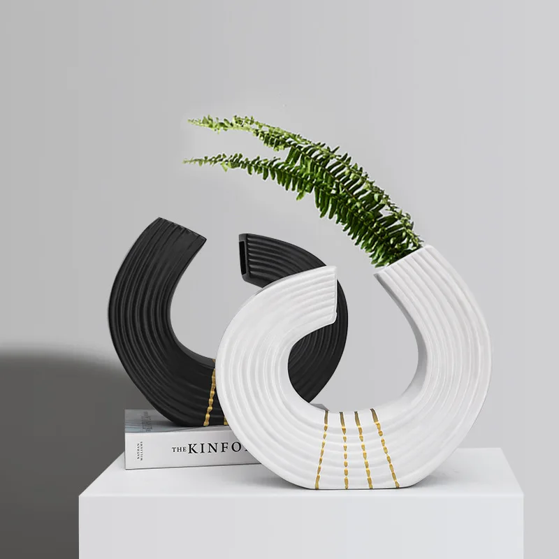 

Modern Nordic Light Luxury Hook Shaped Musical Notes Ceramic Vase Crafts Decoration Home Model Room Soft Ornaments