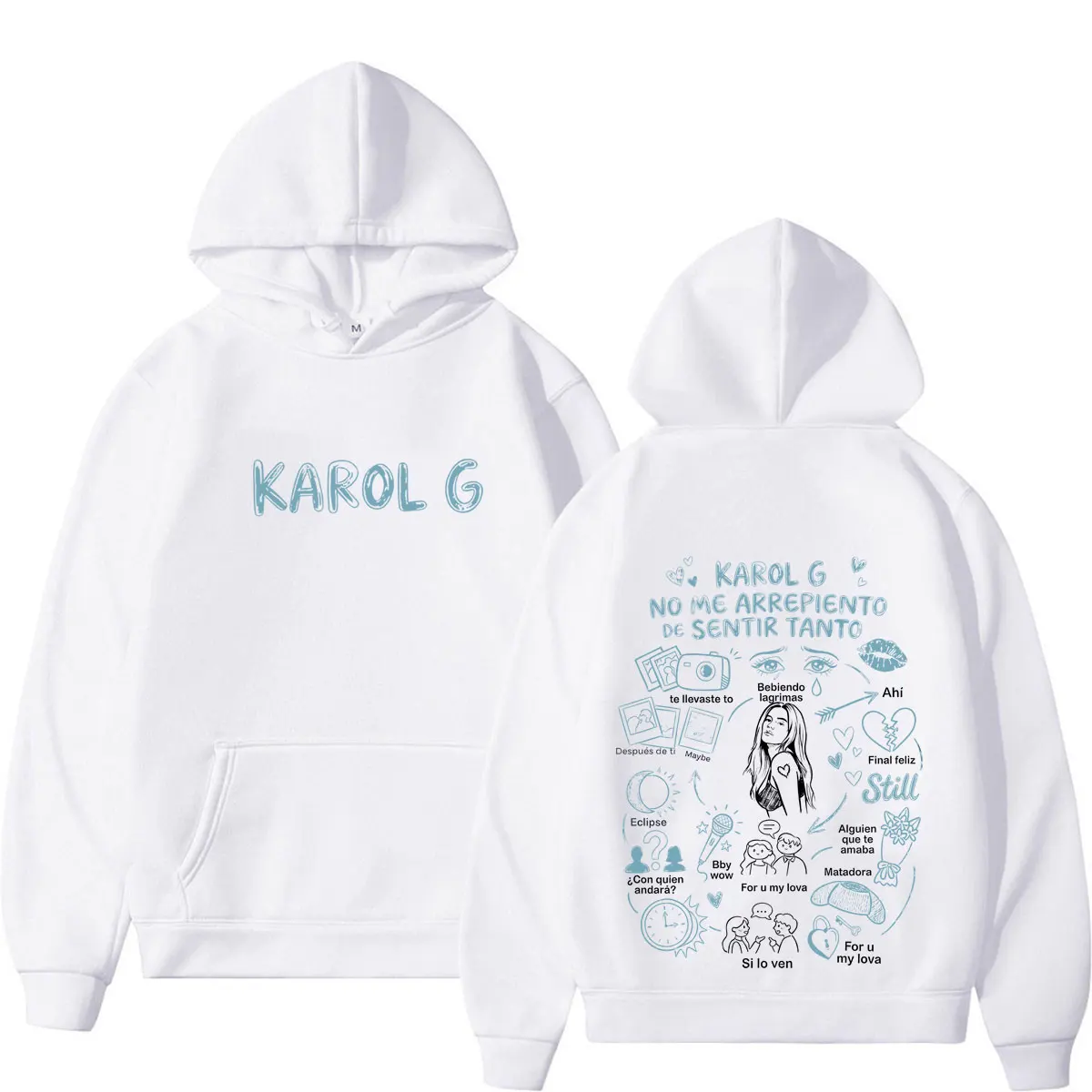 Фото Худи с принтом Karol G Album No Me Arrepiento De Sentir Tanto 2026, модный повседневный пуловер с длинными рукавами, свободного кроя, для мужчин и женщин. №2