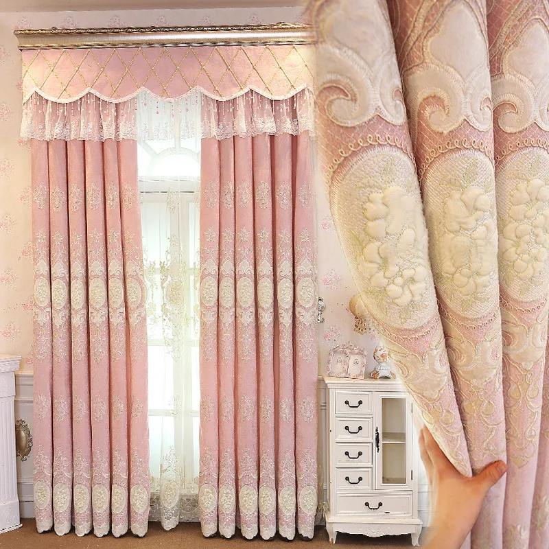

LL European Embossed Embroidered Chenille Curtains Living Room Bedroom High-end Embroidered Gauze Curtains