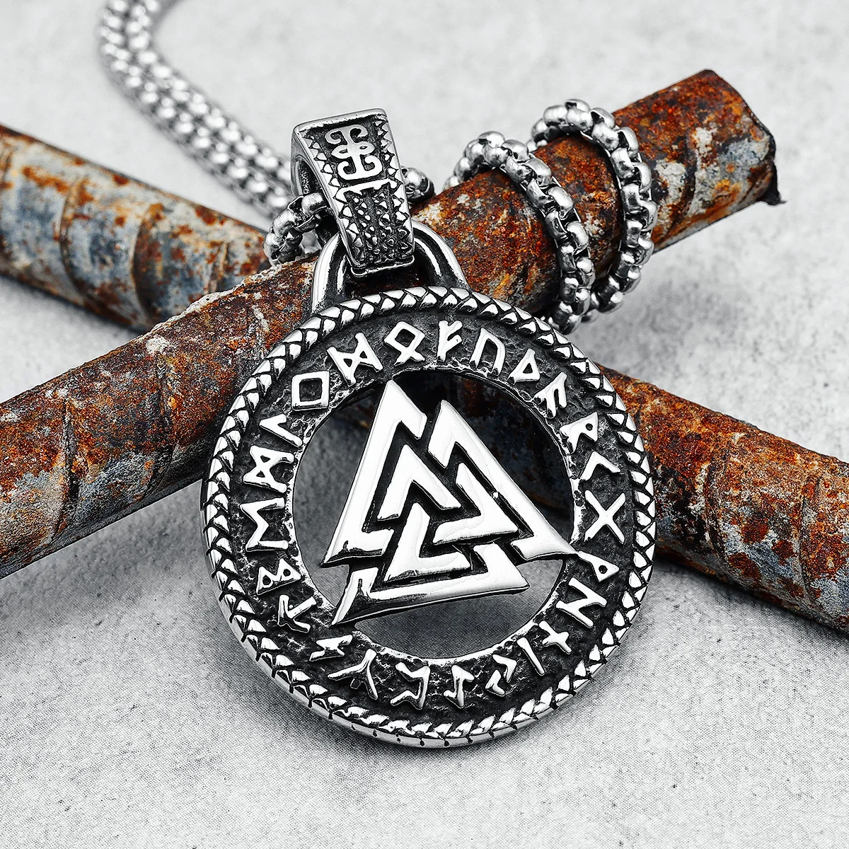 

Viking Triangle Pendant Men Necklace 316L Stainless Steel Nordic Runes Odin Chain Punk Rock for Boyfriend Male Jewelry Best Gift