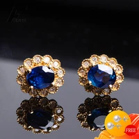 trendy earrings silver 925 jewelry with sapphire zircon gemstone gold color stud earrings ornaments for women wedding party gift