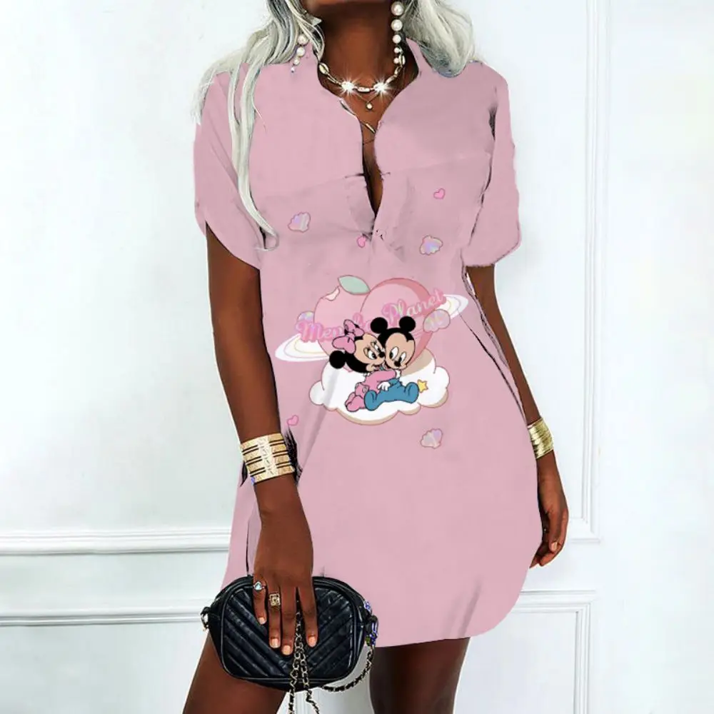 Mini Dress Sexy Dress for Women Fashion Elegant Women's Dresses for Party 2022 V-Neck Polo Shirts Mickey Y2k Minnie Mouse Disney