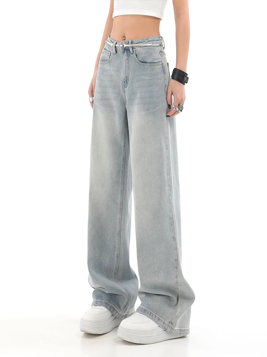 

WCFCX STUDIO Wide-leg Women Jeans Vintage Baggy Floor Pants Women Y2K Streetwear High Waist Mom Jeans Women