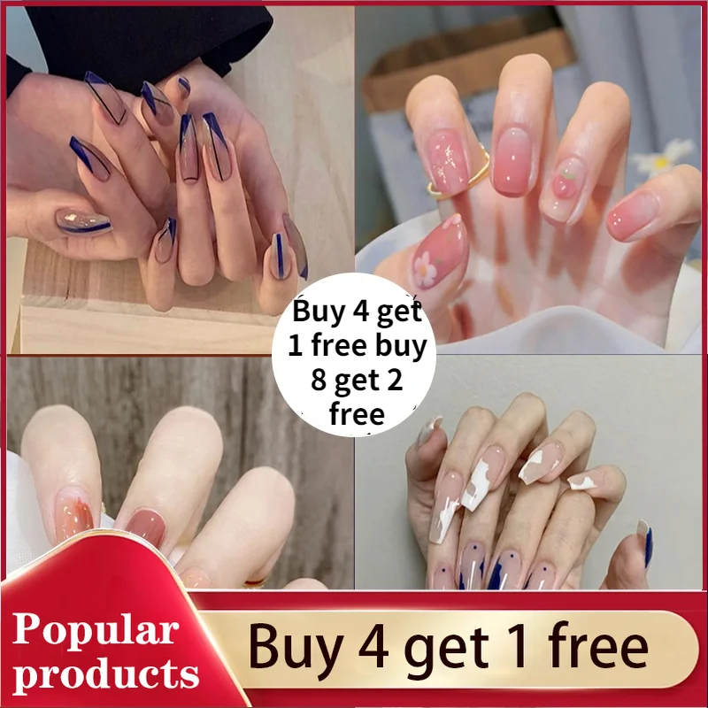 

Fake Nails Press on Nail Coffin Art Stick Clear False Tipsy with Tips Full Cover Artificial Long Glue Supplies for Professionals