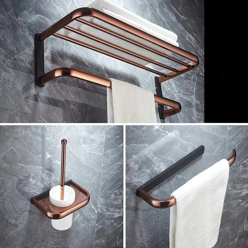 Вешалка для полотенец из розового золота и черного цвета полка ванной комнаты