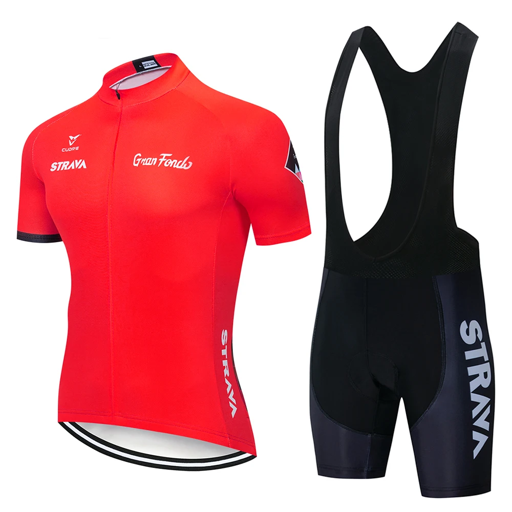 

Red STRAVA Pro Cycling Jersey Set Summer Mountain Bike Clothing Pro Bicycle Cycling Jersey Sportswear Suit Maillot Ropa Ciclismo