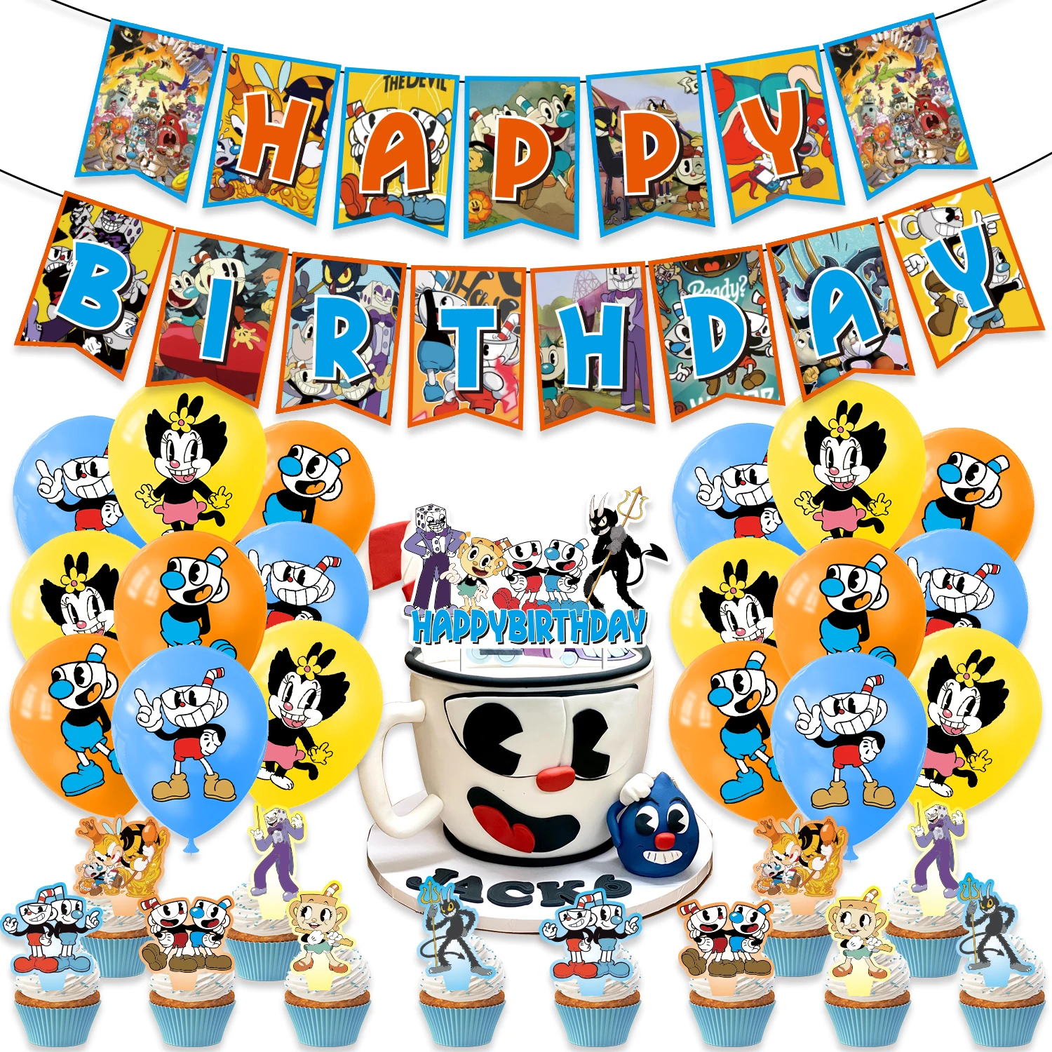 

Game Theme Cuphead Birthday Party Decor Paper Banner Cake Topper Latex Balloons Cuphead Birthday Party Supplies For Kids Gift