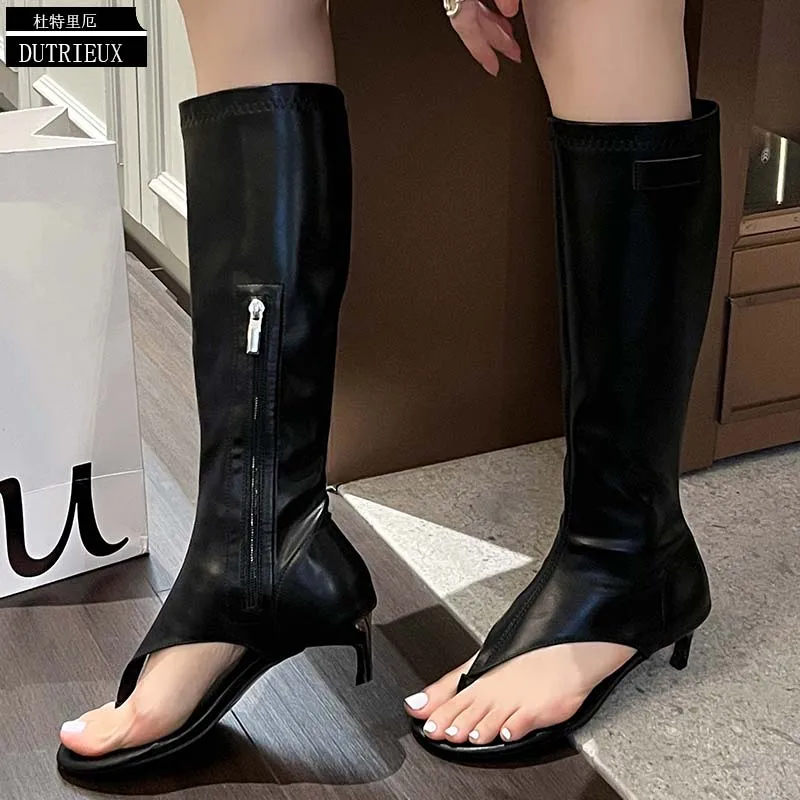 Ladies Sandals Boots Flip Flops New Knee-High Heels Modern 2023 Zipper Summer Fashion Peep Toe Female Shoes For Women Pumps