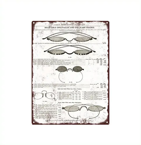 1900 твердые золотые очки стеклянная оправа металлический знак 9x12 дюймов A047