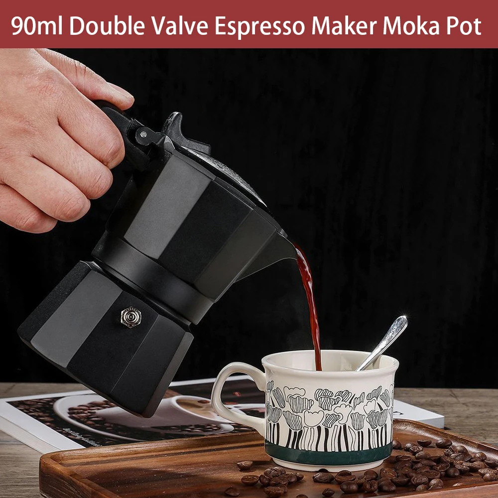 

1Pc Aluminum Espresso Maker Moka Pot Double Valve Classic Italian and Cuban Café Brewing Tools Cafetera 90ml Cafe Accessories