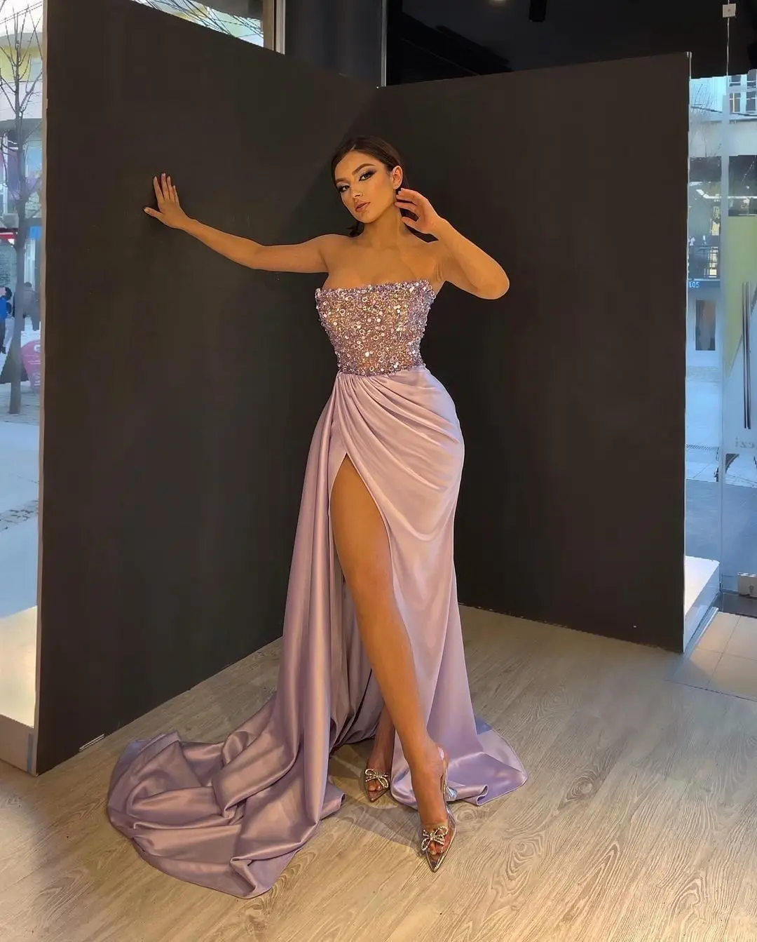 Elegant Mermaid Prom Dresses Sequins Beads Sleeveless Sexy Evening High Split Floor Length Celebrity Gowns |
