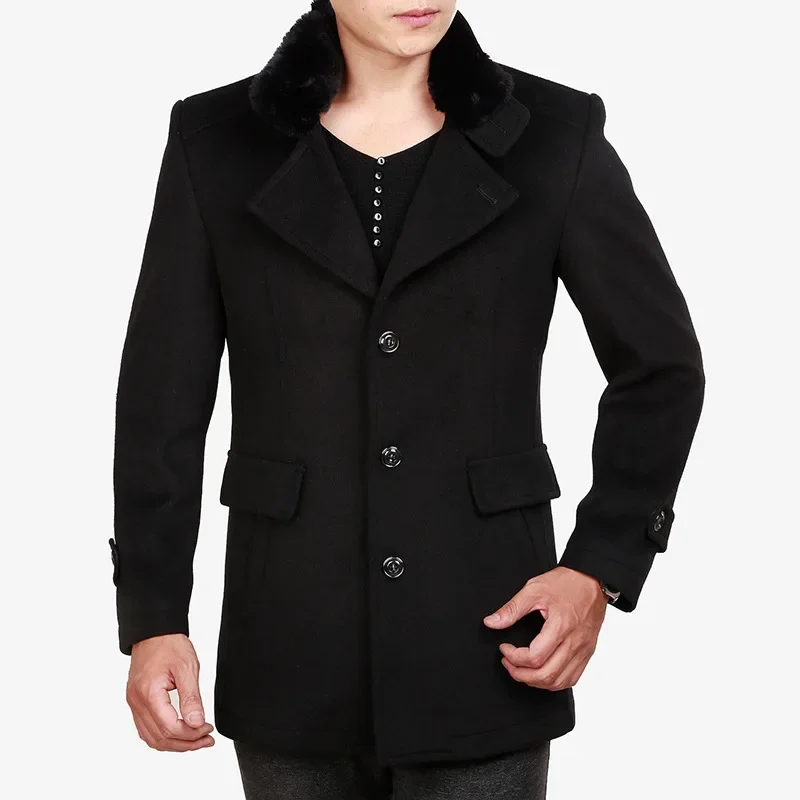 Мужское шерстяное пальто зимняя одежда толстое теплое коричневое повседневное