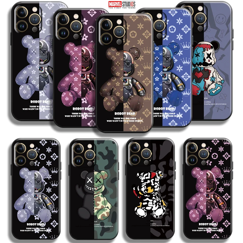 

Luxury Fashion Bear For Apple iPhone 13 12 11 Pro Mini X XR XS Max SE 6 6S 7 8 Plus Phone Case Back Carcasa Coque Black Soft