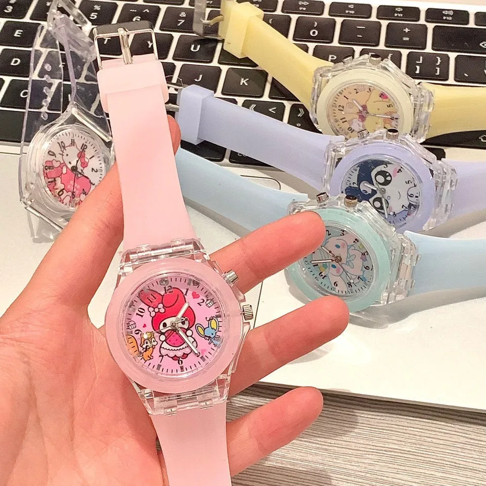 

Наручные часы Sanrio с аниме Hello Kittys Kawaii Kuromi My Melody студенческие Детские украшения светящиеся Мультяшные часы игрушка подарок для детей