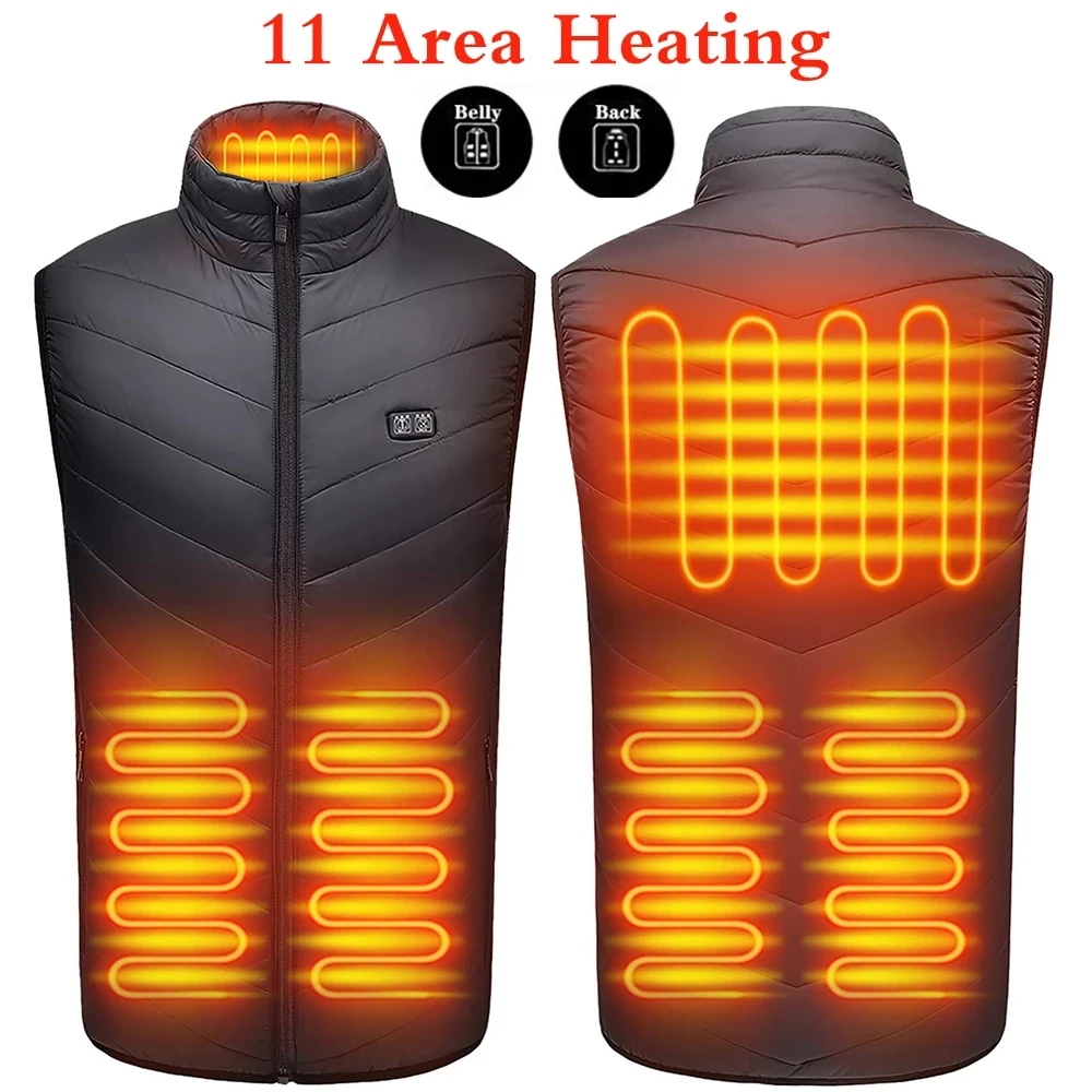 

Men USB Infrared 11 Heating Areas Vest Jacket Men Winter Electric Heated Vest Waistcoat For Sports Hiking Oversized 5XL