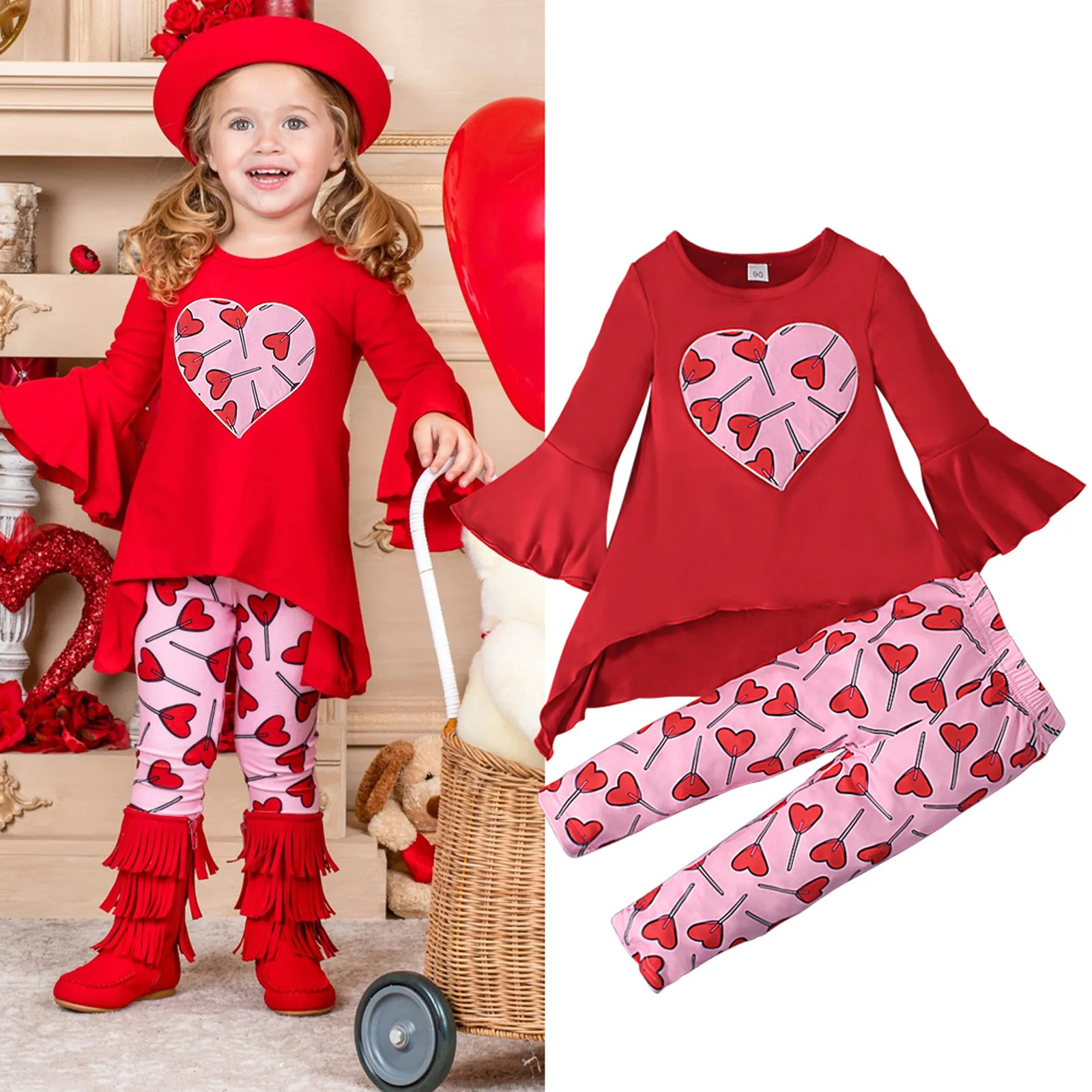 

Baby Girls Valentine's Day Top Pant Set Fashionable Cute Long Sleeve Top 18months-baby Girl Clothes Baby Girl Outfits 6-9 Months