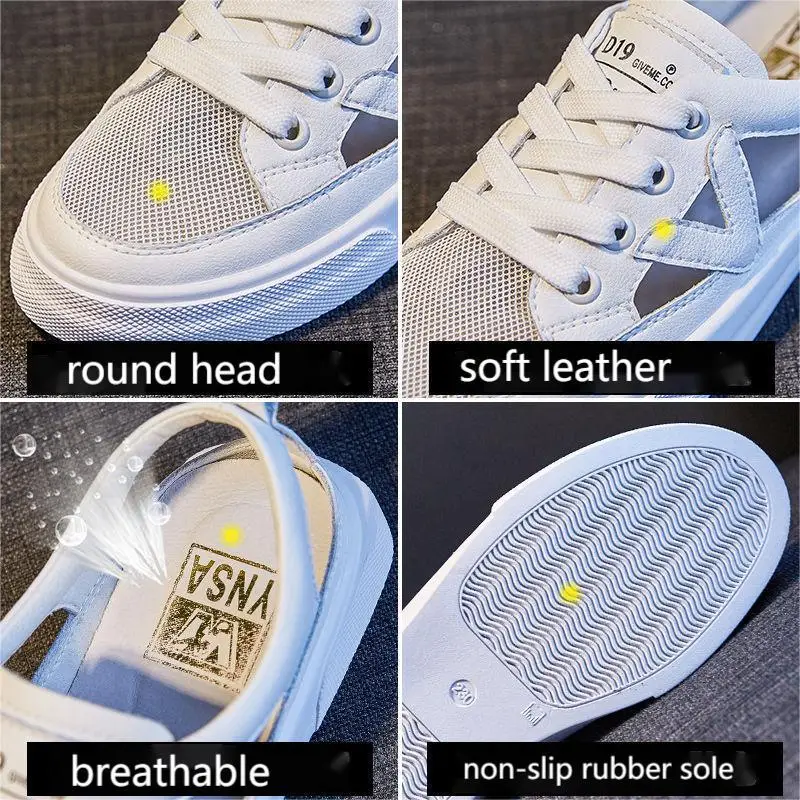 New Soft Leather Bag Head Sports Sandals Women's Outer Wear 2023 New Summer New Student All-match Flat Casual White Shoes Woman