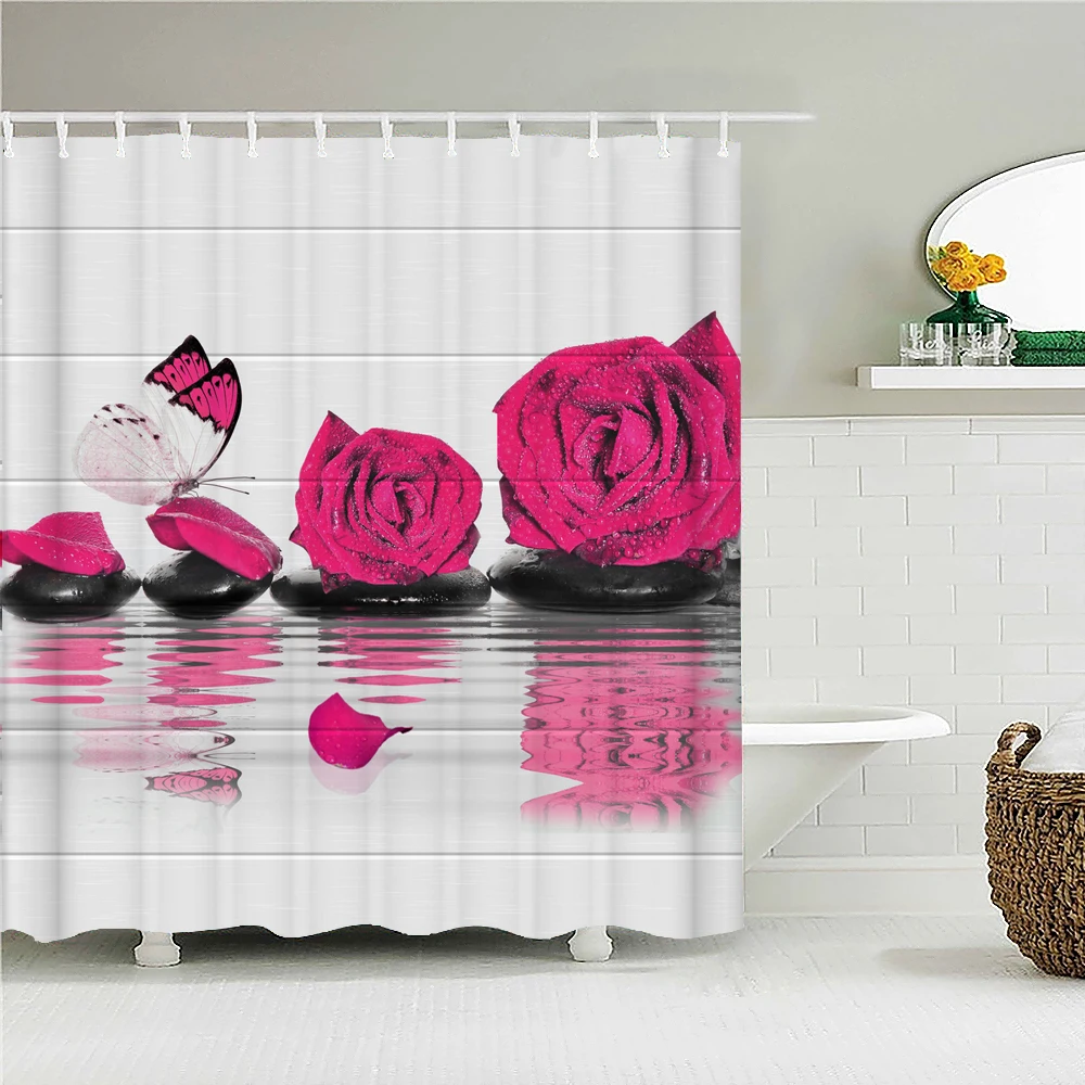 

Bathroom Curtain Waterproof Printing Flower Shower Curtain Home Decor Colorful Flowers Rose Tulip Shower Curtain