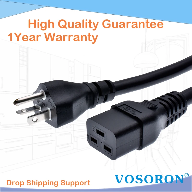 Американский сверхмощный компьютерный Удлинительный кабель NEMA 5-20P к IEC C19 SJT, 20 А, 125 В, 12AWG, линия питания 1,8 м (6 футов)